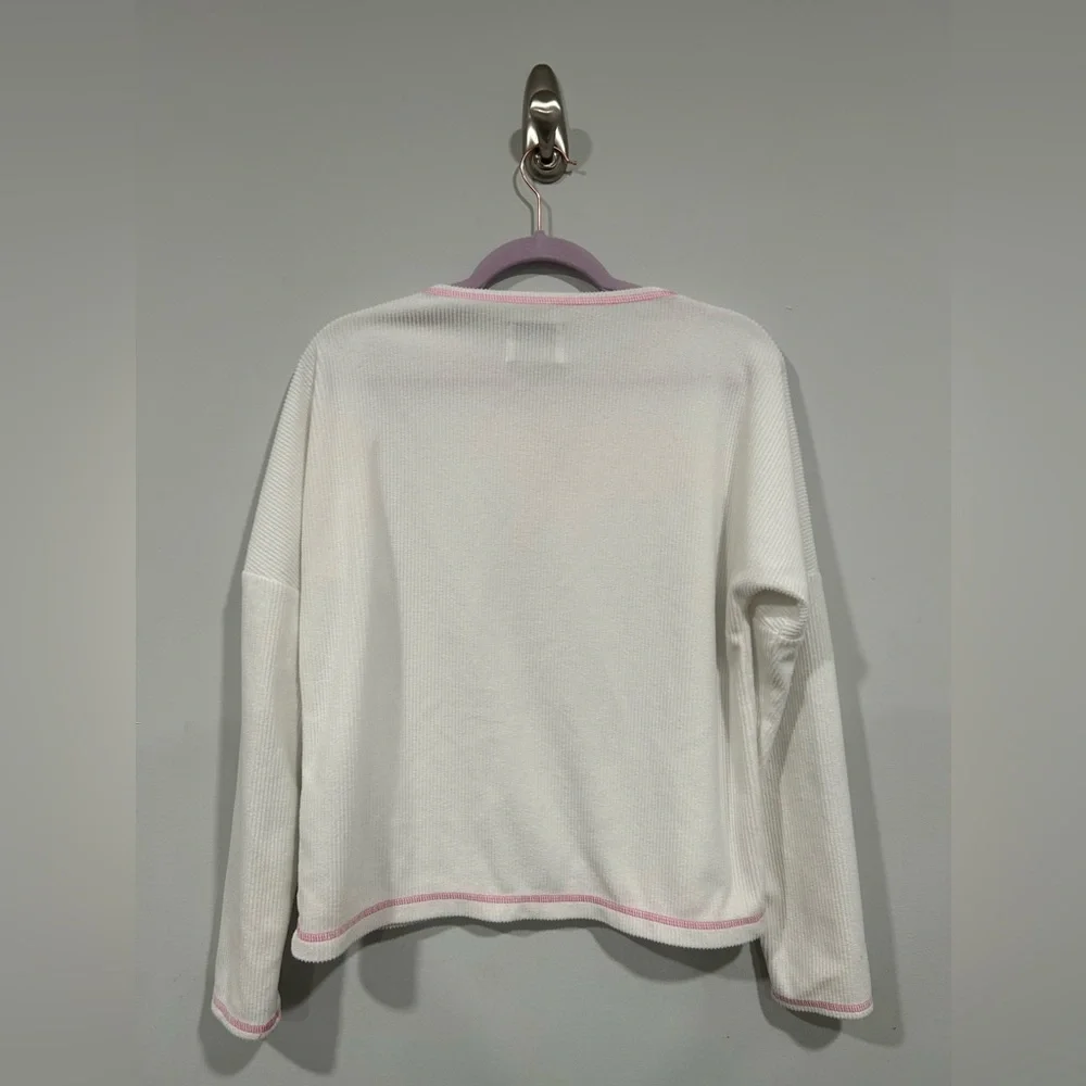 Dudley Stephens Somerset Ribbed Sweatshirt White and Pink Women’s  Small - Picture 2 of 3